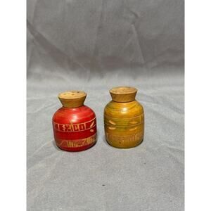 Vintage Salt & Pepper Shakers Wooden Mexico Souvenir Hand Carved